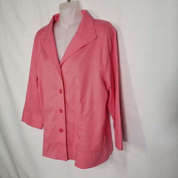 Coldwater Creek Womens Shirt Shacket Medium Pink Checked Buttons 3/4 Sleeve - Picture 5 of 10